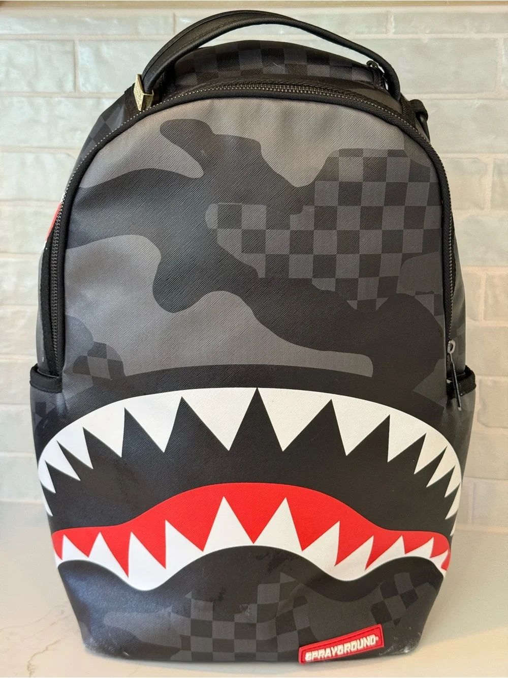 Sprayground Black Gray Red Shark Mouth Backpack